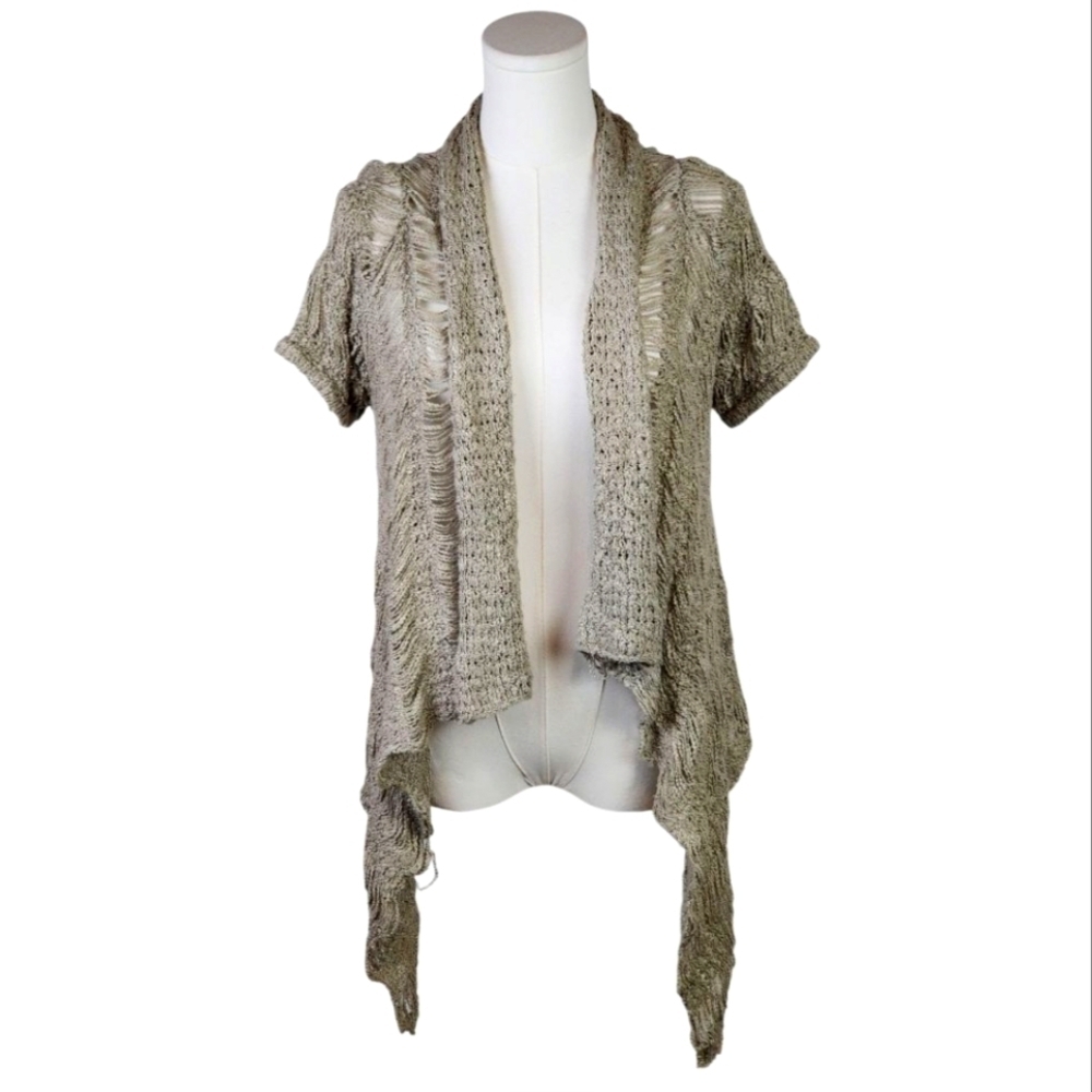 Daytrip Taupe Open Knit Cardigan S Waterfall Hem Boho Festival Layering Top